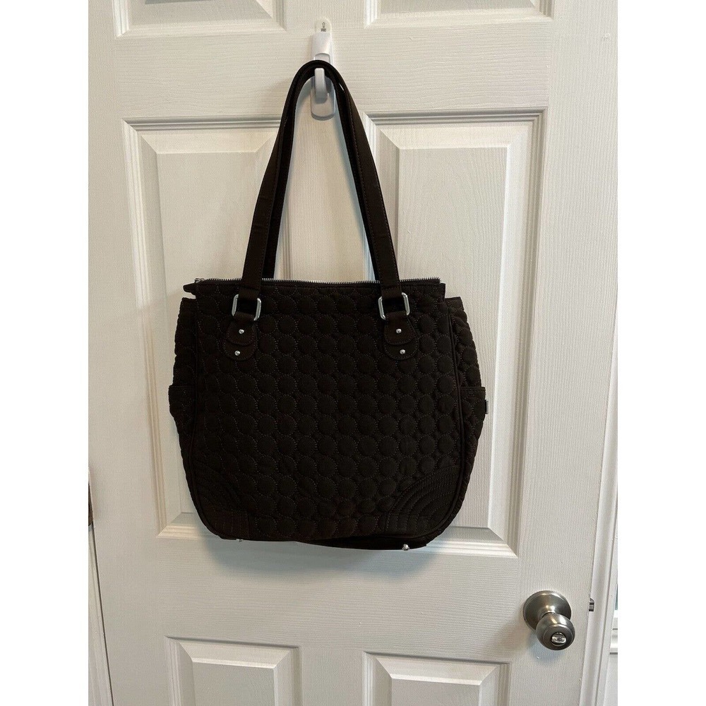 Vera Bradley Large Espresso Tote Double Straps Pockets Zip Closure New​​ - Picture 4 of 10